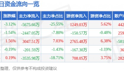 股票行情快报：浙江众成（002522）3月21日主力资金净卖出5675.66万元