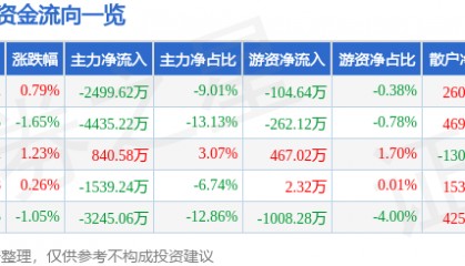 股票行情快报：大智慧（601519）3月10日主力资金净卖出2499.62万元