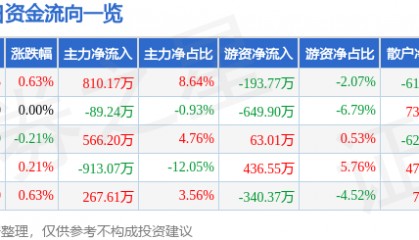 股票行情快报：三力士（002224）3月16日主力资金净买入810.17万元