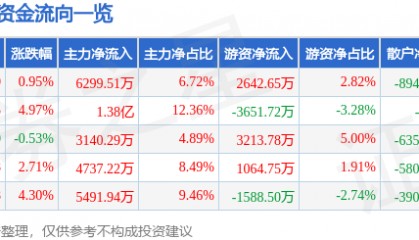 股票行情快报:东阳光(600673)8月11日主力资金净买入6299.51万元