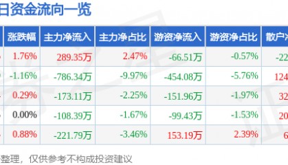 股票行情快报：拓日新能（002218）3月14日主力资金净买入289.35万元