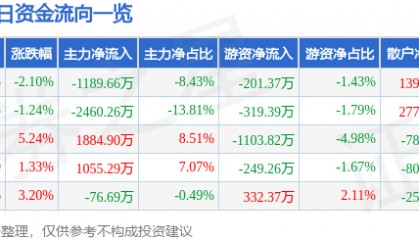 股票行情快报：辉丰股份（002496）12月4日主力资金净卖出1189.66万元
