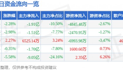 股票行情快报：华胜天成（600410）5月20日主力资金净卖出1.91亿元