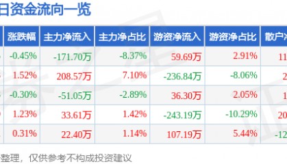 股票行情快报：双箭股份（002381）5月30日主力资金净卖出171.70万元