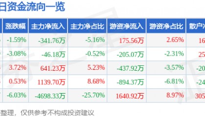 股票行情快报：辉丰股份（002496）12月31日主力资金净卖出341.76万元